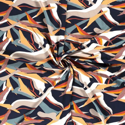 Polyestermix stof bedrukt abstrakt navy