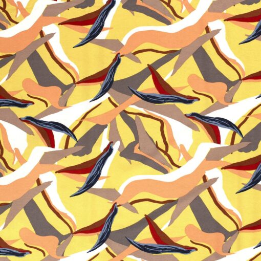 Polyestermix stof bedrukt abstrakt geel - Van Mook Stoffen