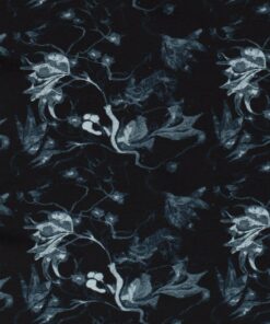 crape fabric printed with flowers petrol